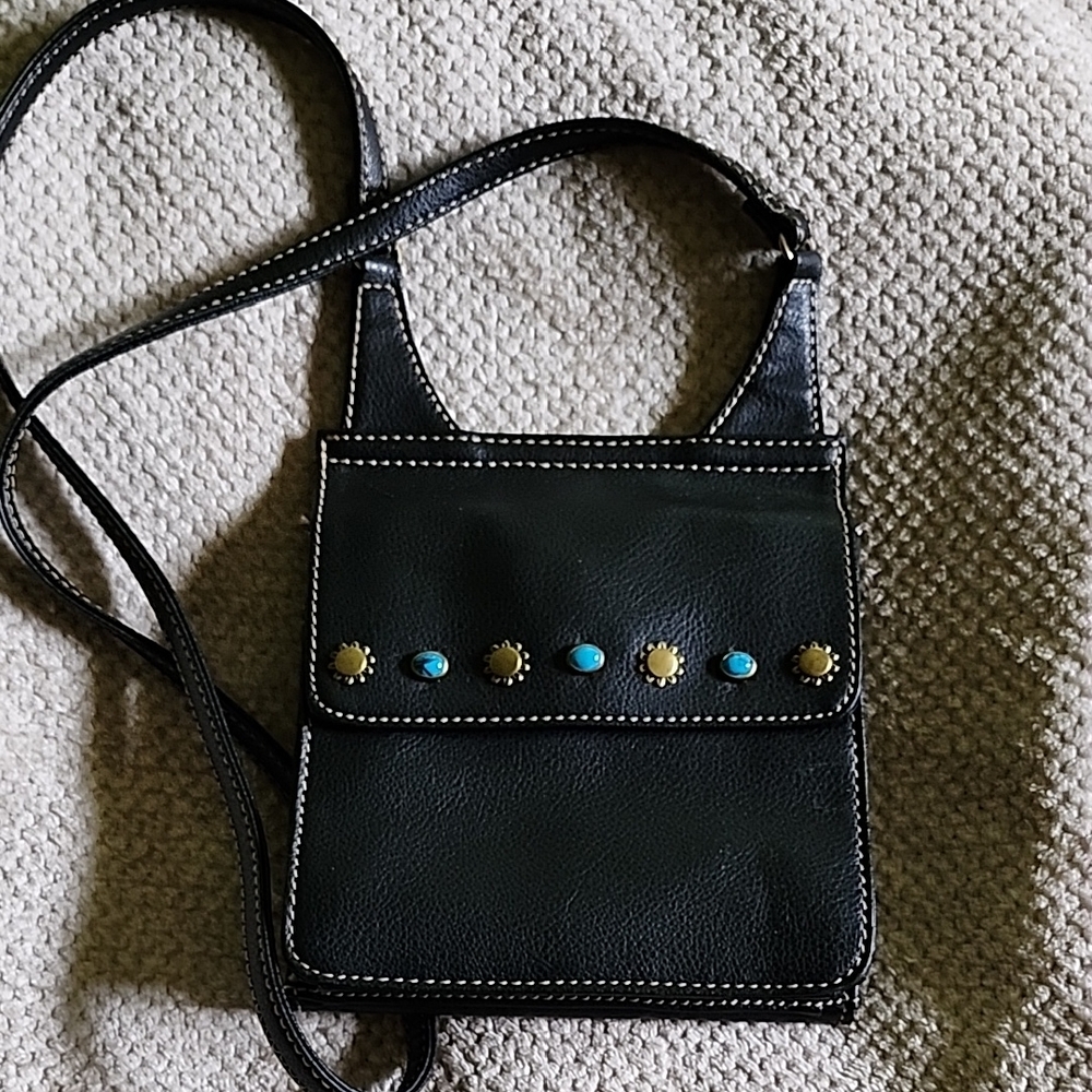 Black Relic Crossbody Bag with Turquoise Accents NWOT